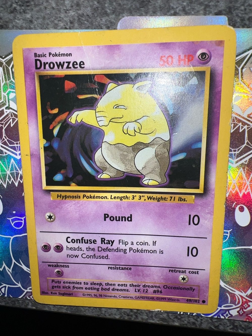Pokemon Drowzee Card - Yellow, Purple